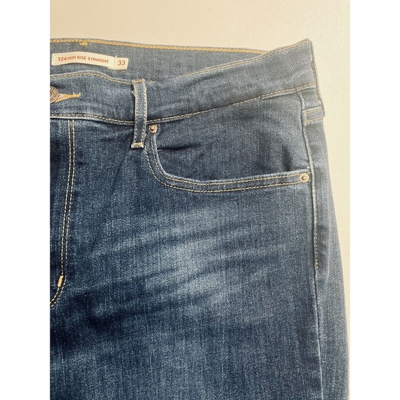Levi's 724 Straight High Rise Womens Blue Jeans Dark‎ Wash Size 33 - Picture 3 of 16